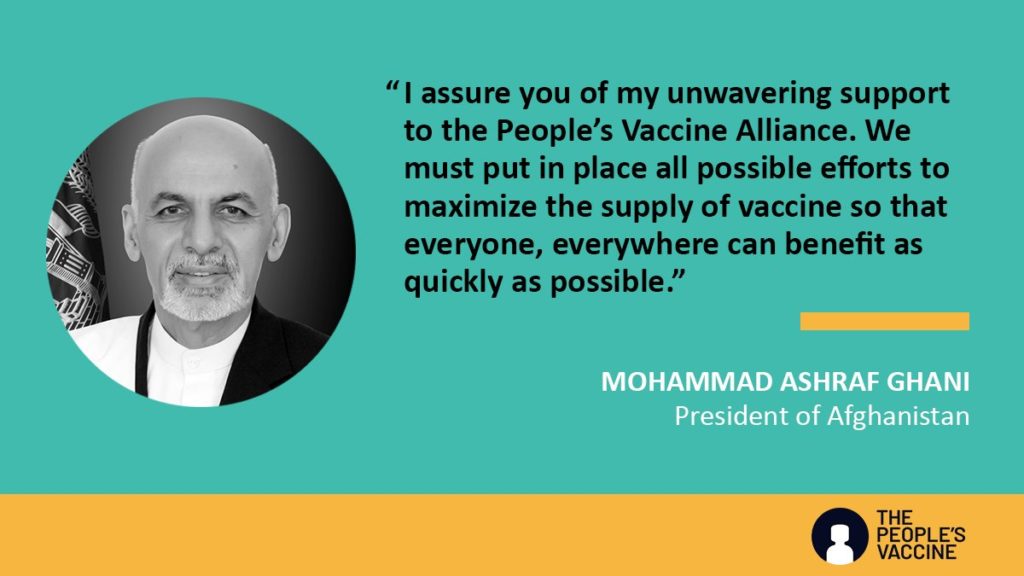 The President of Afghanistan, Mohammad Ashraf Ghani has joined world leaders and experts in an appeal for equitable and fair distribution of COVID-19 vaccines.  